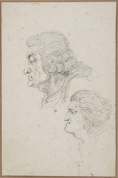 Portraits of Jean-Baptiste-Joseph Gobel (1727-1794), Bishop of Paris in 1792-93, and Pierre-Gaspard Chaumette (1763-1794), Procurator of the Commune in 1792, sketched on the way to the guillotine, April 12, 1794.