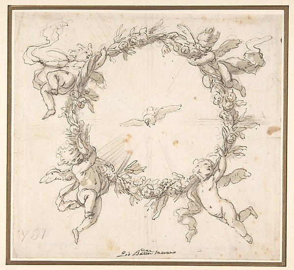 The Holy Spirit Surrounded by a Wreath of Flowers Held up by Infant Angels