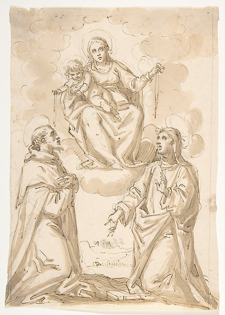 The Virgin and Child with Chaplets Appearing to Saint Dominic and Saint Catherine of Siena by Pietro Mera ("Il Fiammingo")