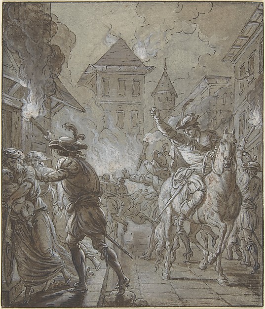 Soldiers pillaging a town