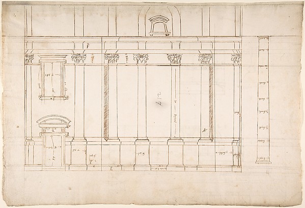 Santa Maria Maggiore, Sforza Chapel, elevation (recto) Unknown, entablature, partial cornice, and column or pilaster base profile (verso)