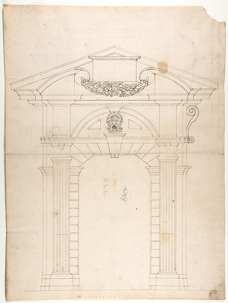 Porta Pia, elevation (recto) Porta Pia, window, elevation; section (verso)
