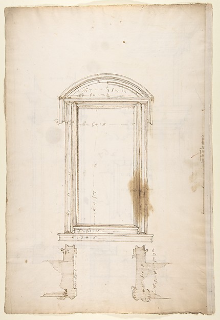 San Lorenzo, Library, Ricetto, portal to Ricetto, elevation; plan (recto) San Lorenzo, Library, Ricetto, portal to Ricetto, section; details (verso)