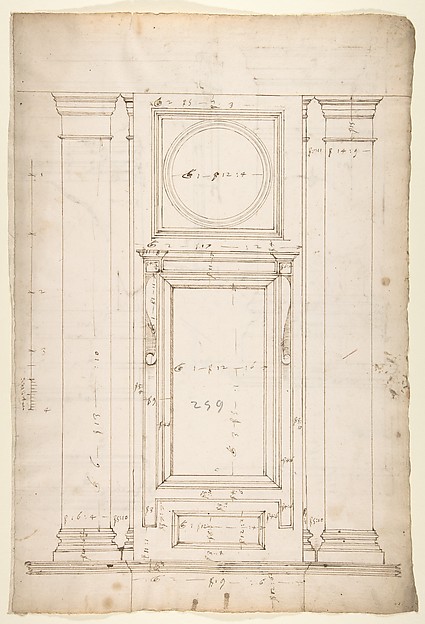 San Lorenzo, Library, Ricetto, window, elevation (recto) San Lorenzo, Library, Ricetto, column, elevation; details, elevation (verso)