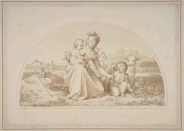 The Virgin and Child with the Infant John the Baptist and a Lamb in a Landscape by Tommaso Minardi