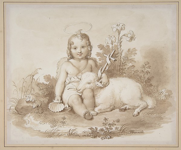 Seated John the Baptist with a Lamb in a Landscape by Tommaso Minardi