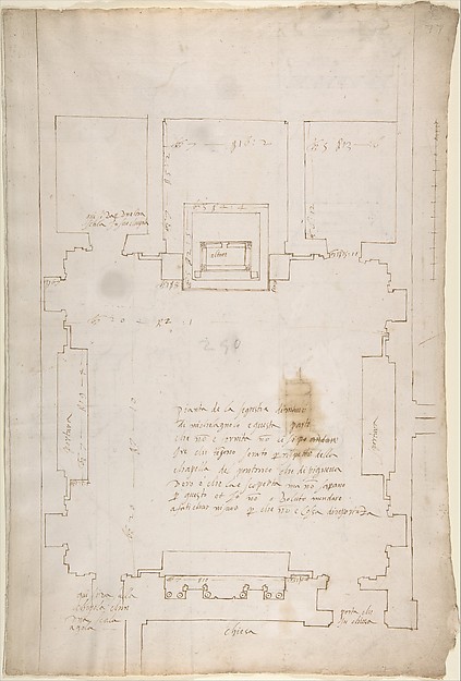 San Lorenzo, New Sacristy, plan (recto) San Lorenzo, New Sacristy, details, elevation and section (verso)