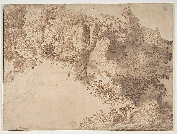 Woodland Scene with Light Sketch of a Madonna and Child by Girolamo Muziano
