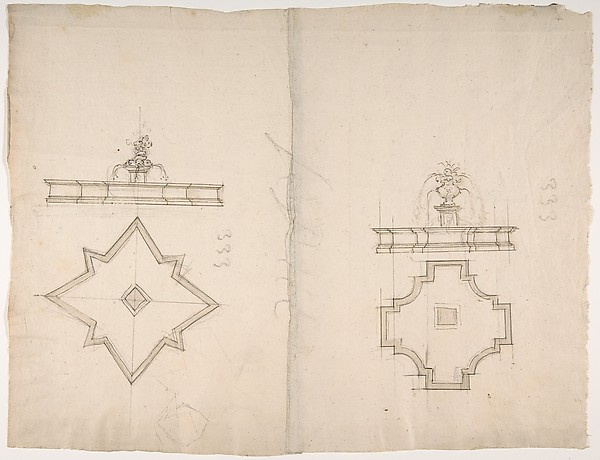 Two Plans and Elevations for Fountains
