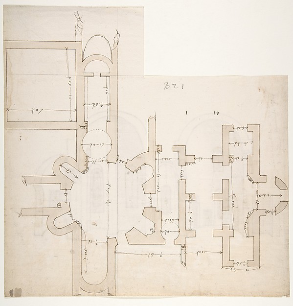 S. Giovanni Laterano, Centocelle, plan (recto) S. Giovanni Laterano, Centocelle, section (verso)