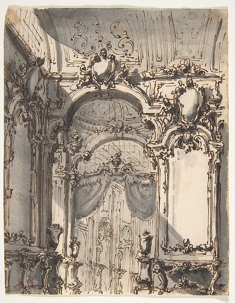 Design for a Stage Set:  Interior of a Palazzo Decorated with Large Mirrors and Console Tables