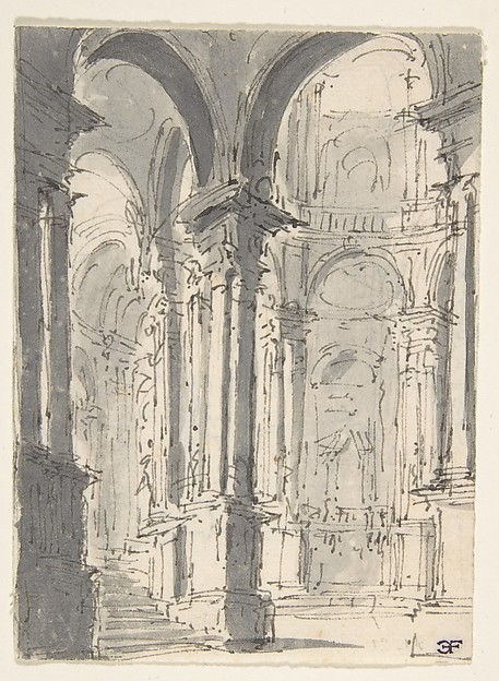 Design for Stage Set with a Circular Arcade (recto); Sketch for Stage Set with Circular Arcade (verso)