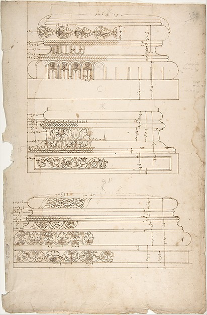 Unidentified, Composite base, elevation; Unidentified, Composite base, elevation; Unidentified, Composite base, elevation (recto) blank (verso)