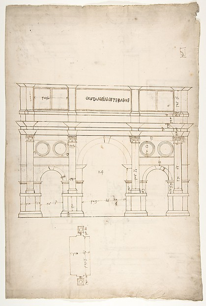 Arch of Constantine, elev, partial plan (recto) Arch of Constantine, profiles of base, shaft and entablature (verso)