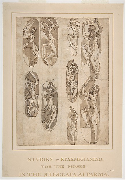 Nine Studies of the Moses in Santa Maria della Steccata, Parma (recto); Nine Studies for the Eve in Santa Maria della Steccata, Parma (verso) by Parmigianino (Girolamo Francesco Maria Mazzola)