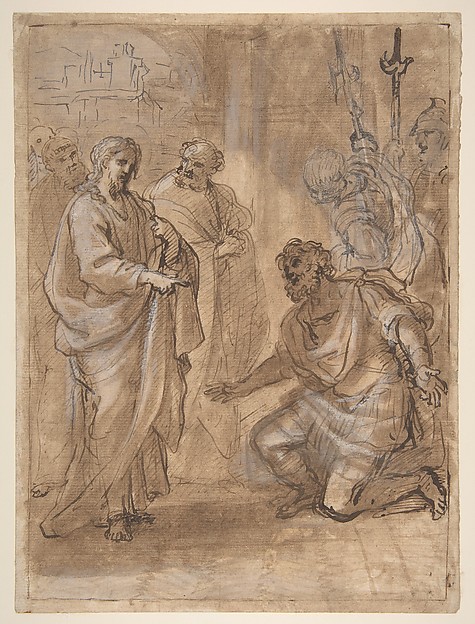Christ and the Centurion (recto); Figure Waving to Departing Ship (verso) by Giuseppe Passeri (Passari)