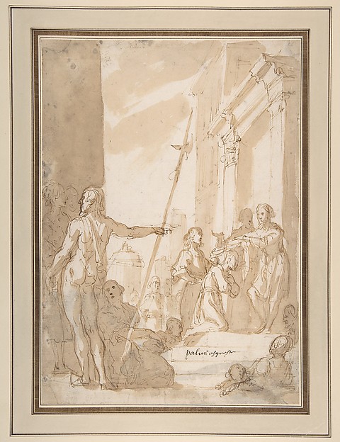 Unidentified subject: Standing Figure Placing a Scapular (?) on a Kneeling Figure