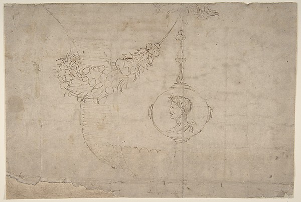 Design for an Urn with Garland of Vegetables and Fruit and Medallion with Profile of a Caesar