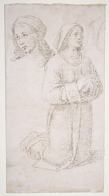 Perugino (Pietro di Cristoforo Vannucci), Study of a Kneeling Youth and of the Head of Another