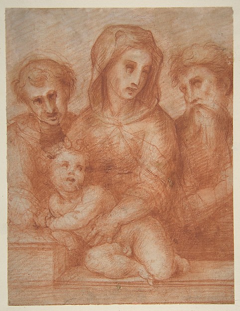 Virgin and Child with Two Saints (recto); Fragmentary Design of a Pietà (verso) by Domenico Puligo