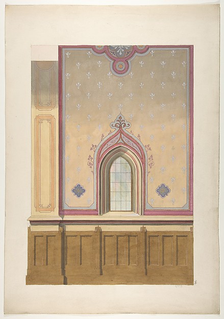 Design for the painted decoration of a wall pierced by an arched window