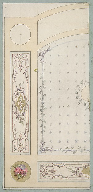 Design for painted decoration of wall or ceiling panels, including the word "Frascati"