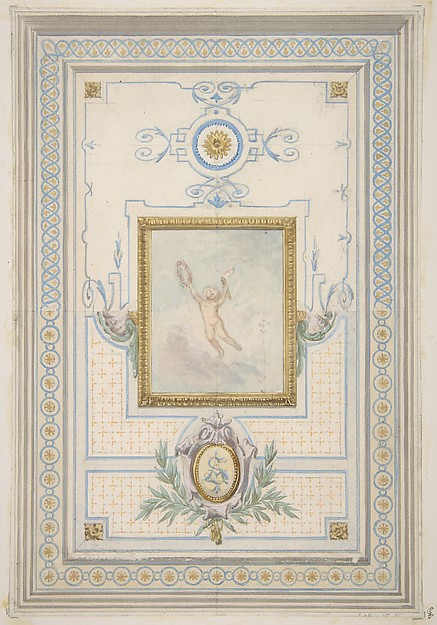 Design for the painted decoration of a ceiling with the monogram:  AS