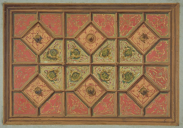 Design for the painted decoration of a coffered ceiling incorporating the initial:  H