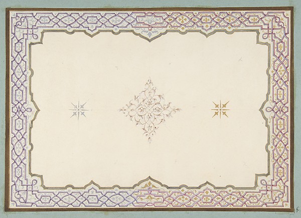 Design for the decoration of a ceiling with a border of strapwork and a central filagree medallion