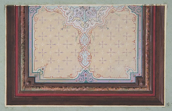 Design for the painted decoration of a ceiling with bursts and filagree