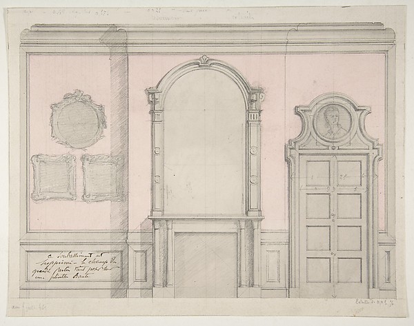 Design for treatment of a chimney-piece and adjacent door