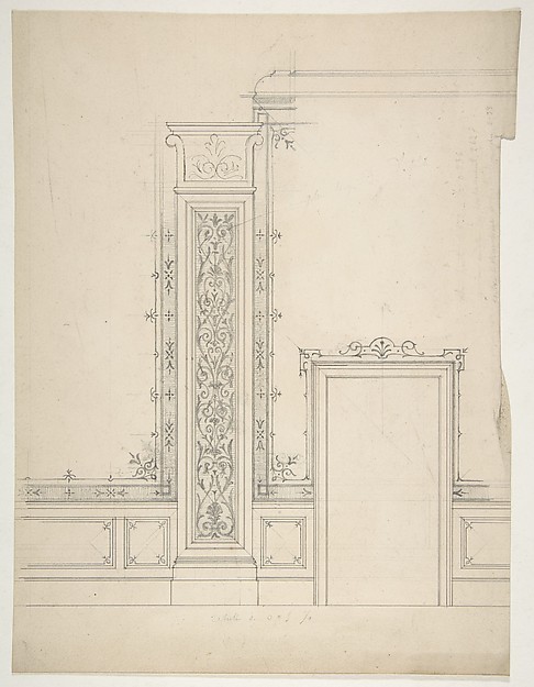 Elevation of a room with designs for the decoration of walls and wainscot