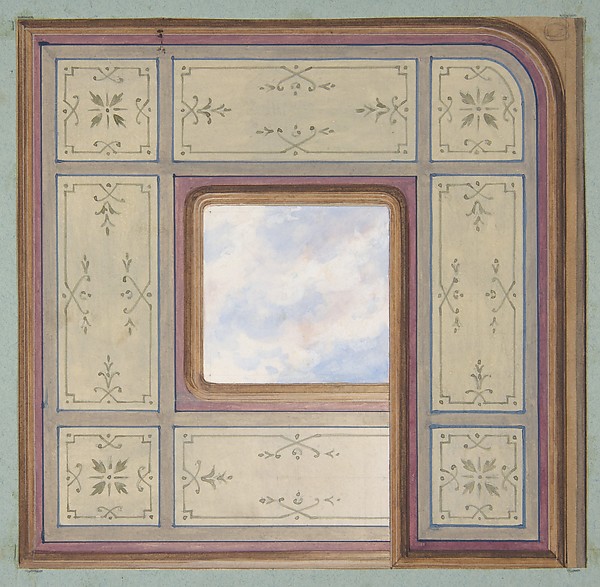Design for the decoration of a ceiling with a central panel of painted clouds