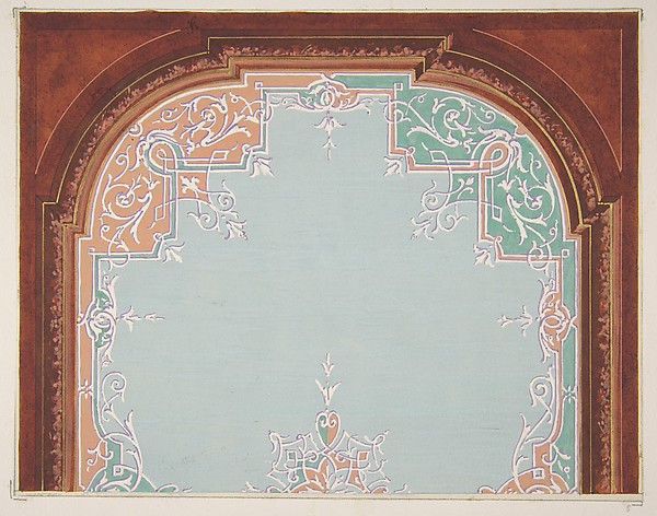 Designs for a painted ceiling with filagree borders