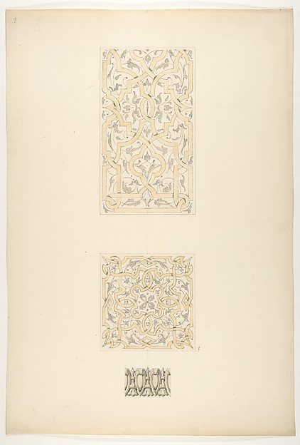 Three designs for decorative motifs in strapwork, rinceaux, and egg-and-dart patterns