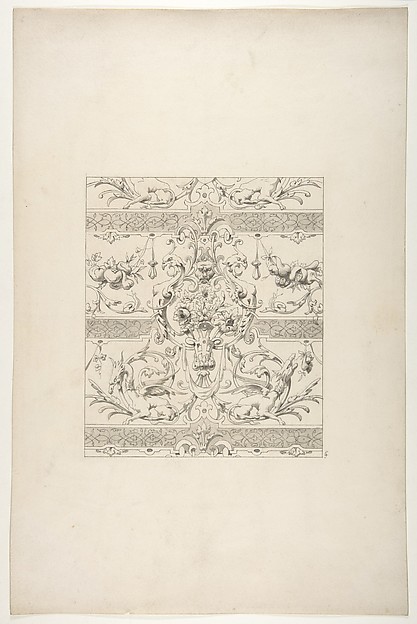Design for a decorative motif featuring griffins and swags of fruit