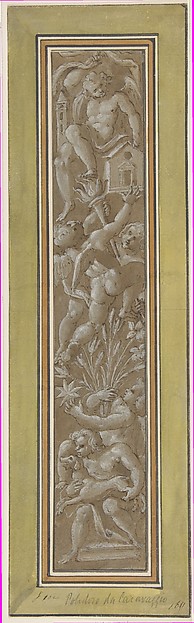 Two Pilaster with White Putti on Tan Ground
