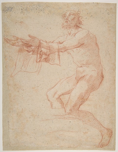 Study for a Raising of Lazarus (recto); half-length study of bearded nude male figure, and a man and woman with donkey (verso)