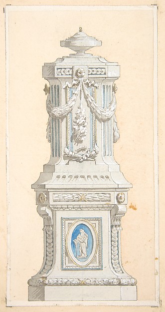 Design for an ornamented stone pedastal surmounted by an urn