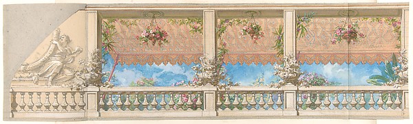 An Outdoor Balustrade Overhung with an Awning in Moorish Style
