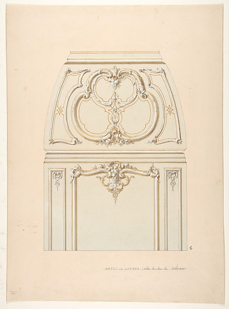 Design for Rococco-style wall and cove ornament in the salon of the Hotel de Luynes, owned by the Duc de Sabran