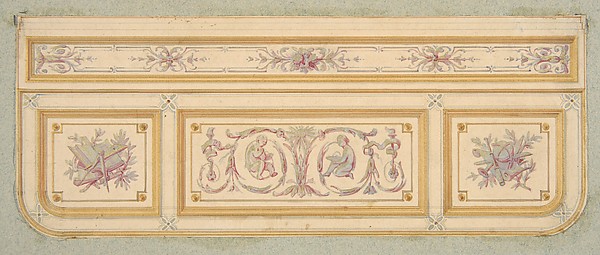 Design for a ceiling with two putti and symbols for the arts