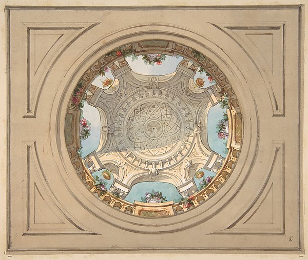 Design for a ceiling with trompe l'oeil balustrade