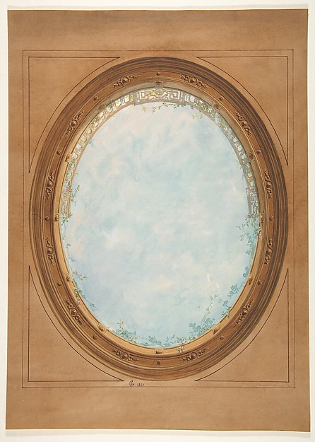 Design for a ceiling with trompe l'oeil balustrade and sky