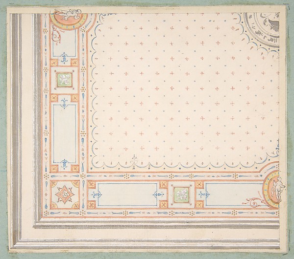 Design for a ceiling (recto); meaurements with design code (verso)