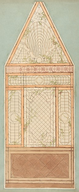 Design for the treatment of a wall with a pattern of lattices, vines, and bamboo