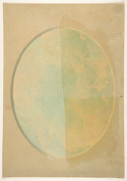 Oval design for a ceiling painted with clouds