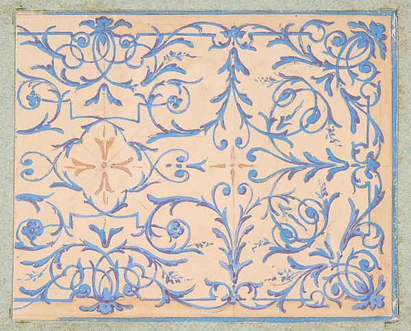Partial design for a decorative panel painted in rinceaux