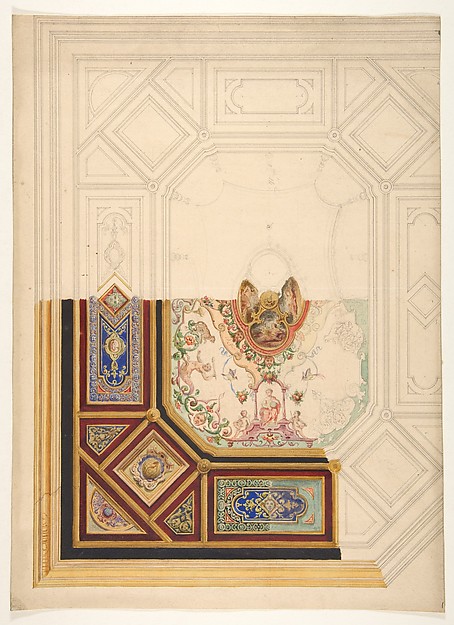 Design for a paneled ceiling to be painted in grotesque motifs