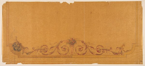 Design for decorative border to a ceiling with a putto carrying a basket of flowers